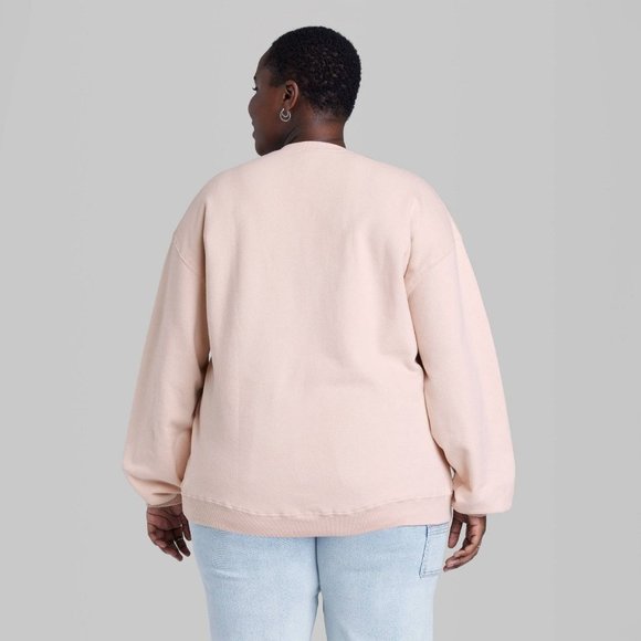 Women's Plus Size Oversized Dad Sweatshirt Wild Fable Blush Pink Smiley Face 1X - Picture 4 of 8
